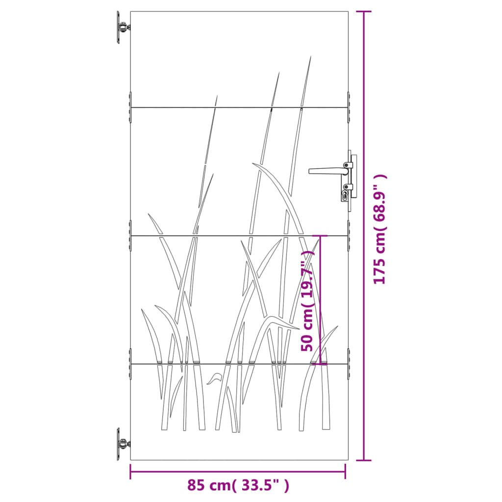 vidaXL Poartă pentru grădină, 85x175 cm, oțel corten, model iarbă