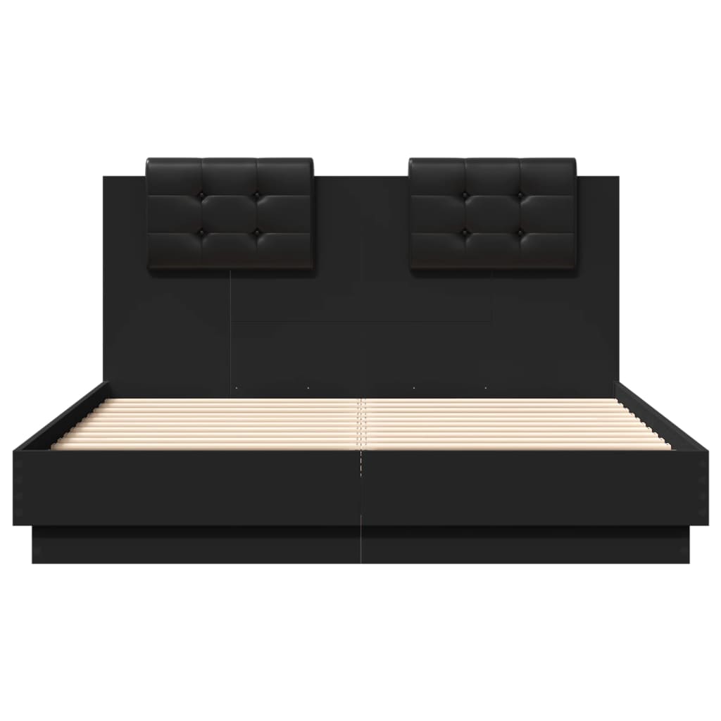 vidaXL Cadru de pat cu tăblie, negru, 135x190 cm, lemn prelucrat