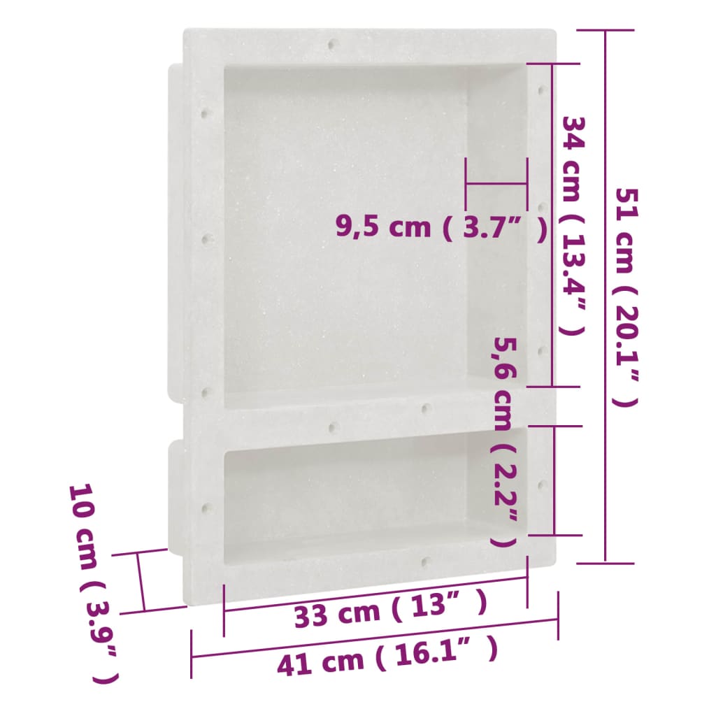 vidaXL Nișă de duș, 2 compartimente, alb mat, 41x51x10 cm