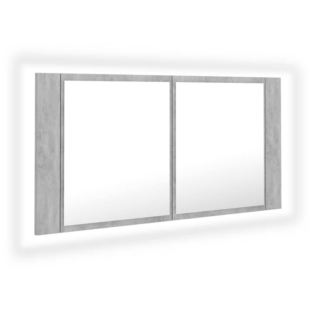 vidaXL Dulap de baie cu oglindă & LED, gri beton, 90x12x45 cm acril