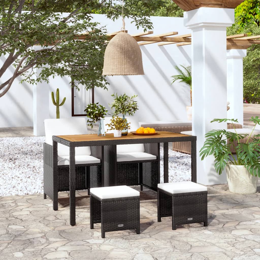 vidaXL Set mobilier de exterior, 5 piese negru, poliratan, lemn acacia