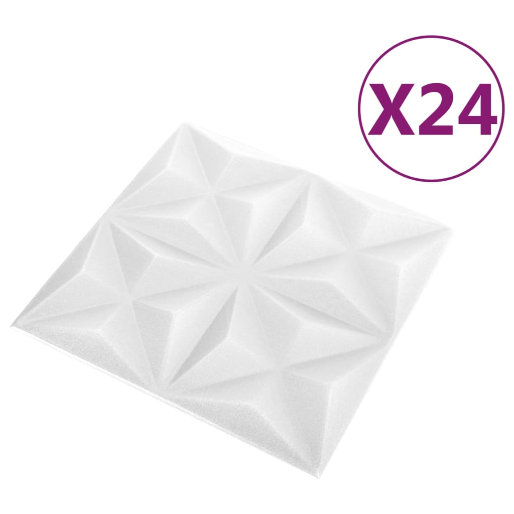 vidaXL Panouri de perete 3D 24 buc. alb 50x50 cm model origami 6 m²