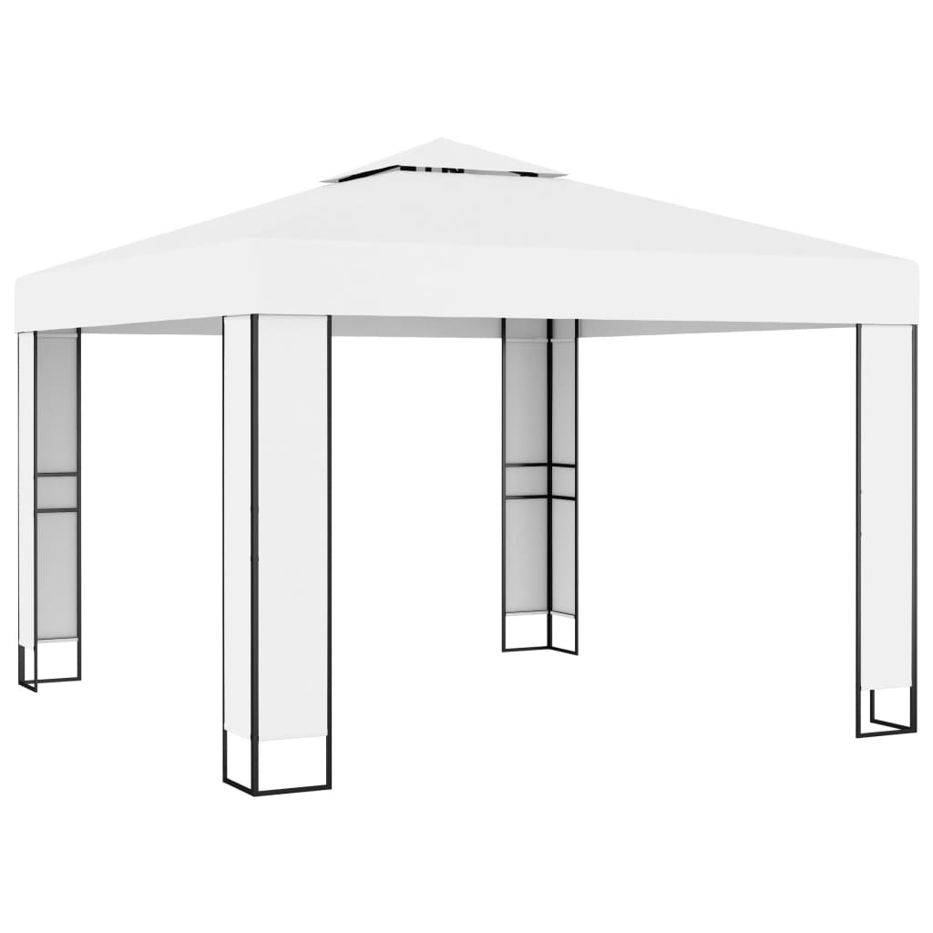 vidaXL Pavilion cu acoperiș dublu & șiruri de lumini LED, alb, 3x3 m