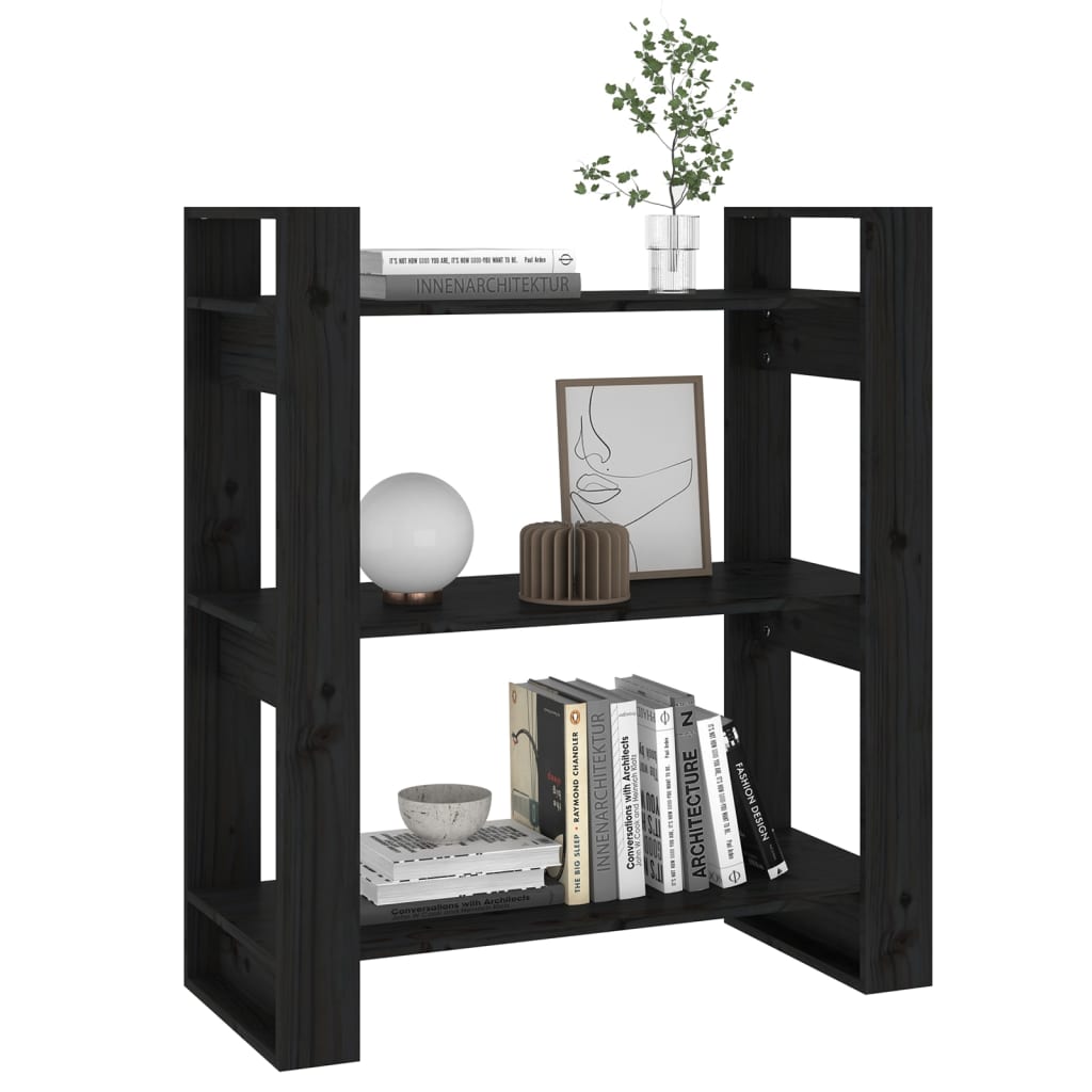 vidaXL Bibliotecă/Separator cameră, negru, 80x35x91 cm, lemn masiv pin