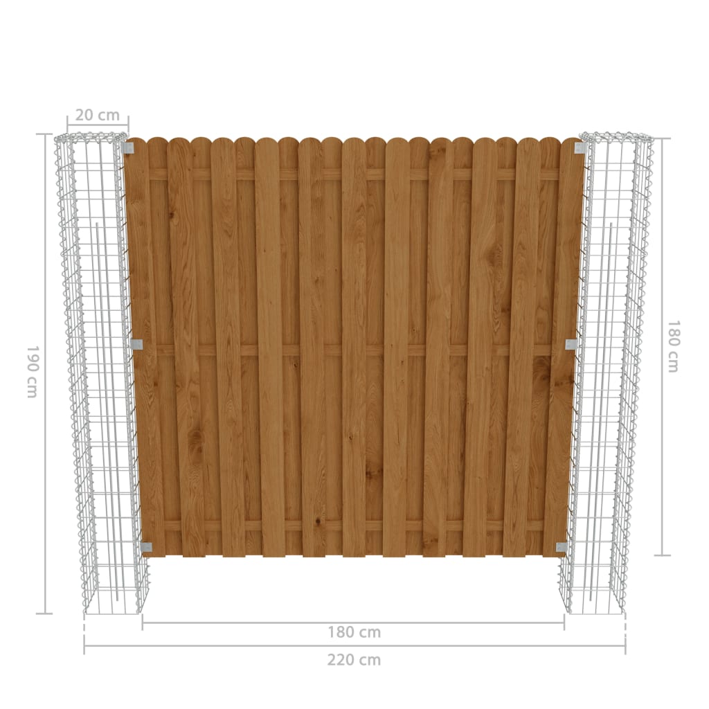 vidaXL Panou gard de grădină cu stâlpi gabion, 180x180 cm, lemn pin