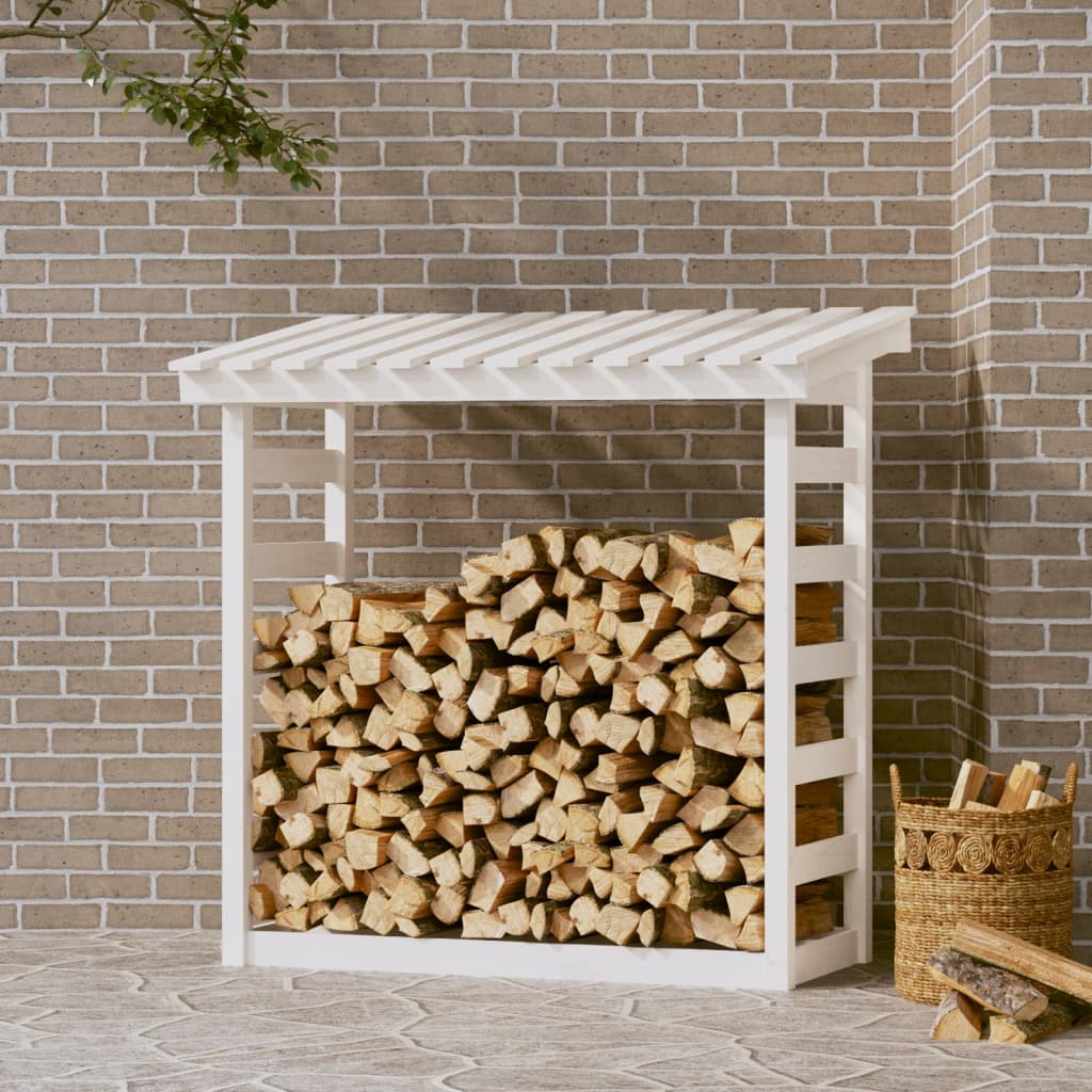 vidaXL Rastel pentru lemne de foc, alb, 108x64,5x110cm, lemn masiv pin