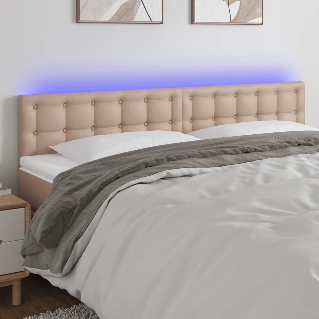 vidaXL Tăblie de pat cu LED cappuccino 160x5x78/88 cm piele ecologică