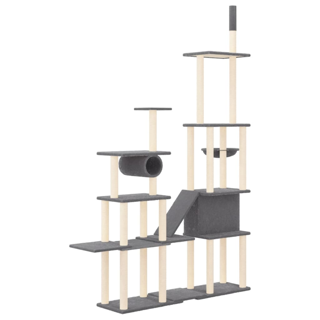 vidaXL Ansamblu de pisici, stâlpi din funie sisal, gri închis, 279 cm