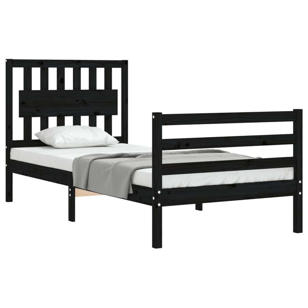 vidaXL Cadru de pat cu tăblie, negru, 90x200 cm, lemn masiv
