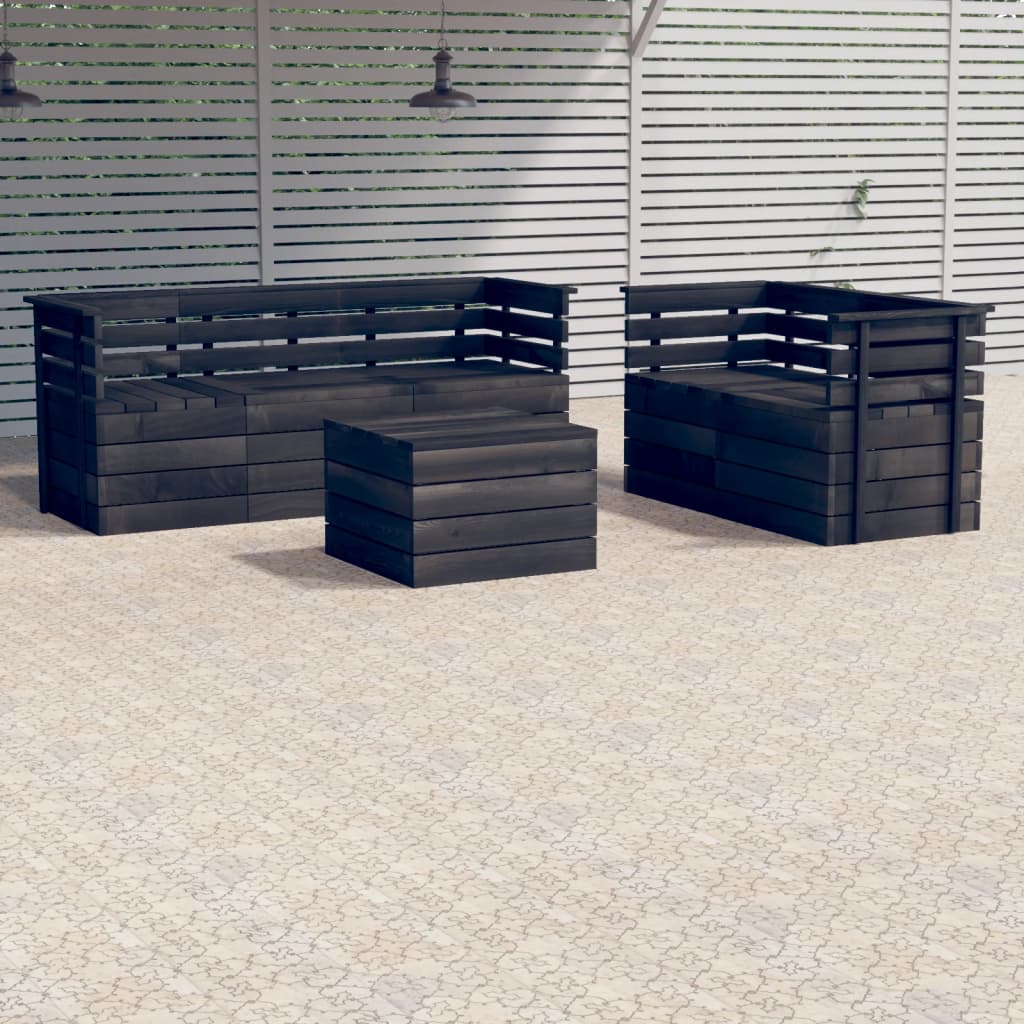 vidaXL Set mobilier grădină din paleți, 6 piese, gri închis, lemn pin