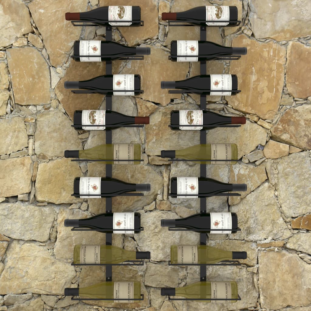 vidaXL Suporturi sticle de vin de perete 18 sticle 2 buc. negru fier