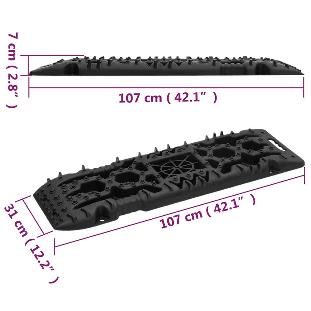 vidaXL Plăci de tracțiune, 2 buc., negru, 107x31x7 cm, nailon