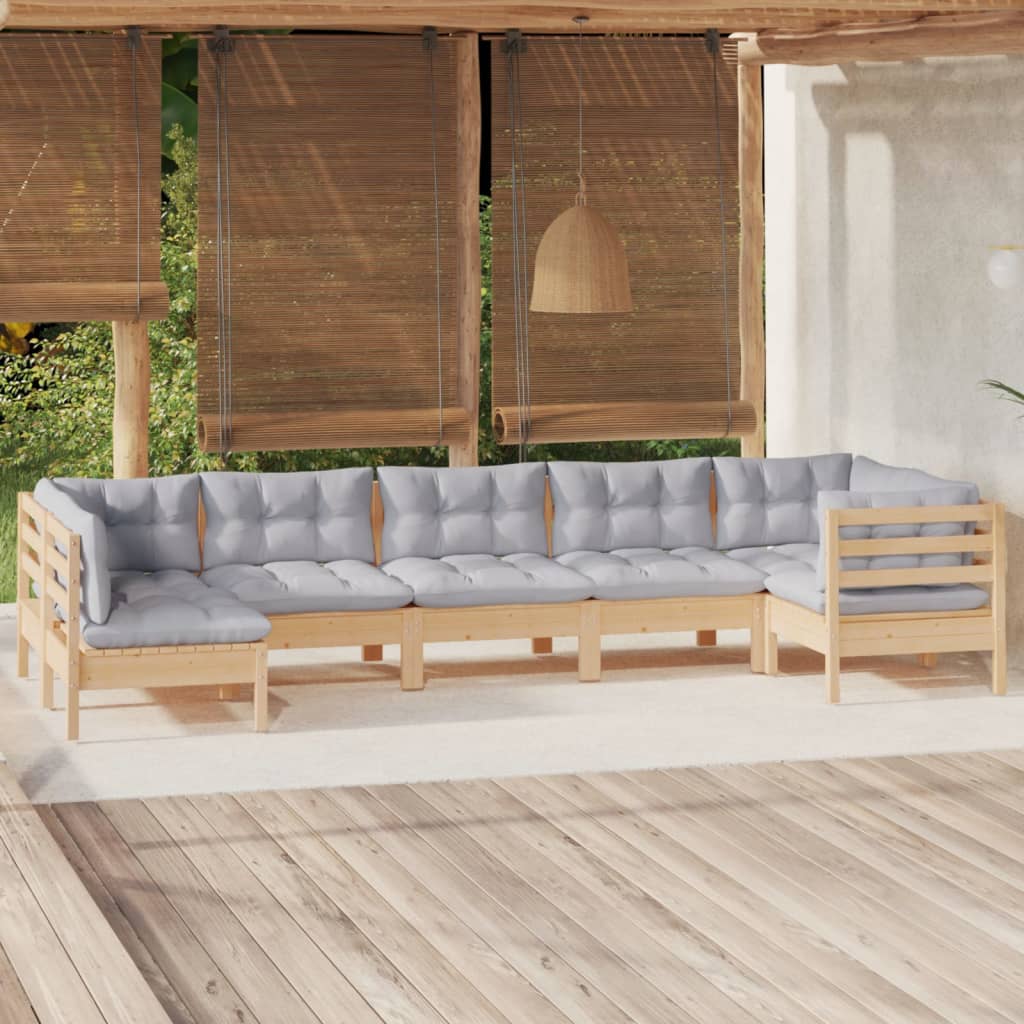vidaXL Set mobilier grădină cu perne gri, 7 piese, lemn masiv de pin