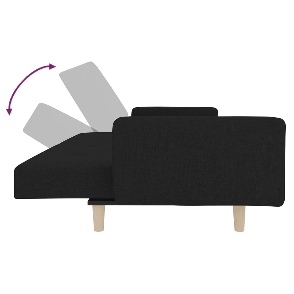 vidaXL Canapea extensibilă cu 2 locuri, 2 perne, negru, textil