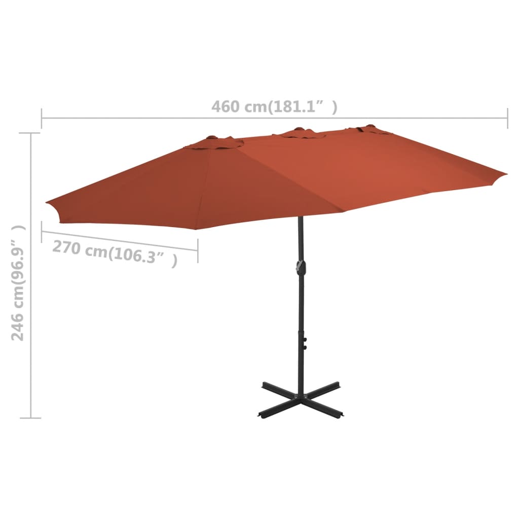 vidaXL Umbrelă de soare exterior stâlp aluminiu, cărămiziu, 460x270 cm