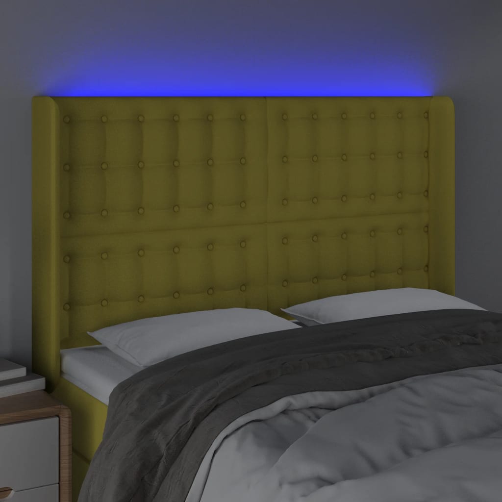 vidaXL Tăblie de pat cu LED, verde, 147x16x118/128 cm, textil