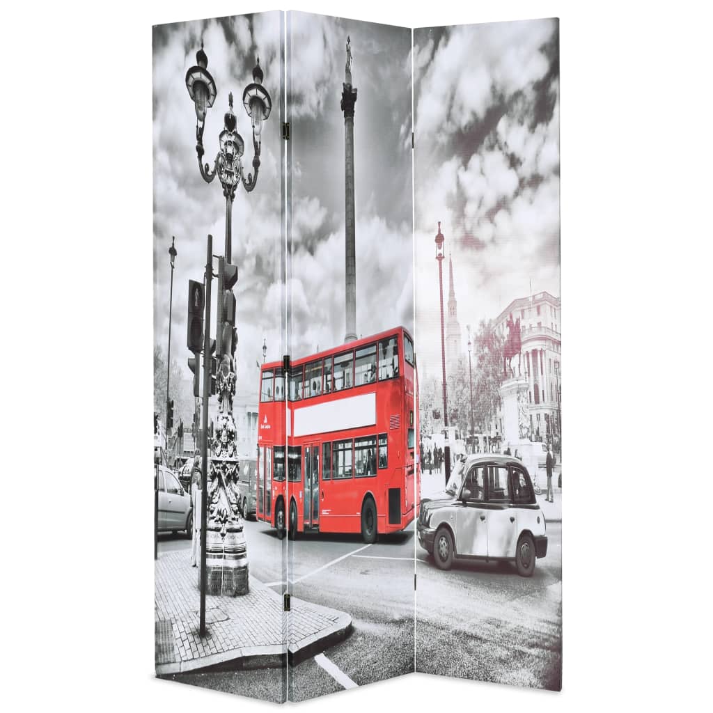 vidaXL Paravan cameră pliabil, 120x170 cm, autobuz londonez, negru/alb