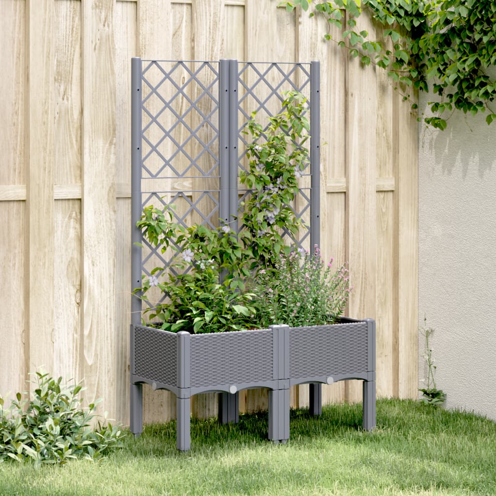 vidaXL Jardinieră de grădină cu spalier, gri, 80x40x142 cm, PP