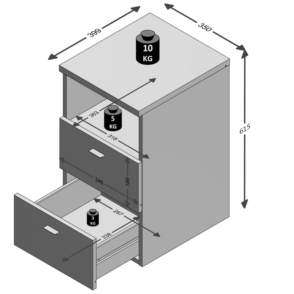 FMD Noptieră cu 2 sertare și raft deschis, alb, 652-001