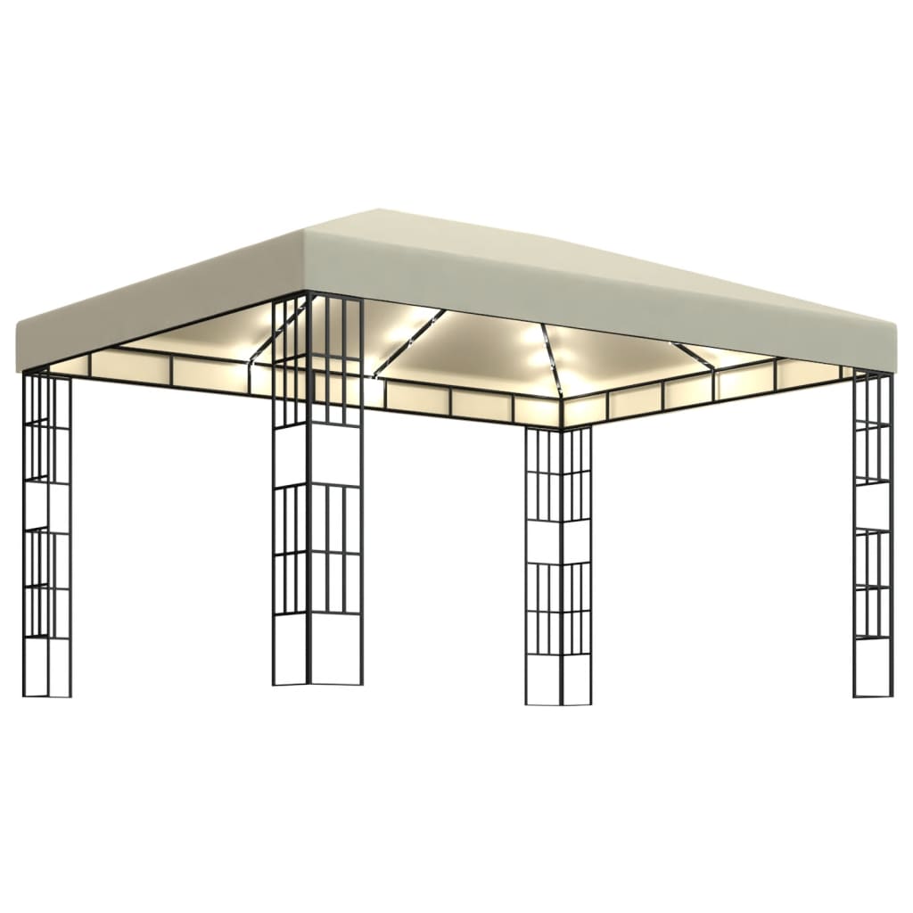 vidaXL Pavilion cu șir de lumini LED, crem, 3x4 m