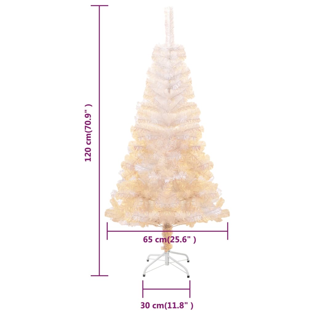 vidaXL Brad de Crăciun artificial cu vârfuri irizate, alb, 120 cm, PVC
