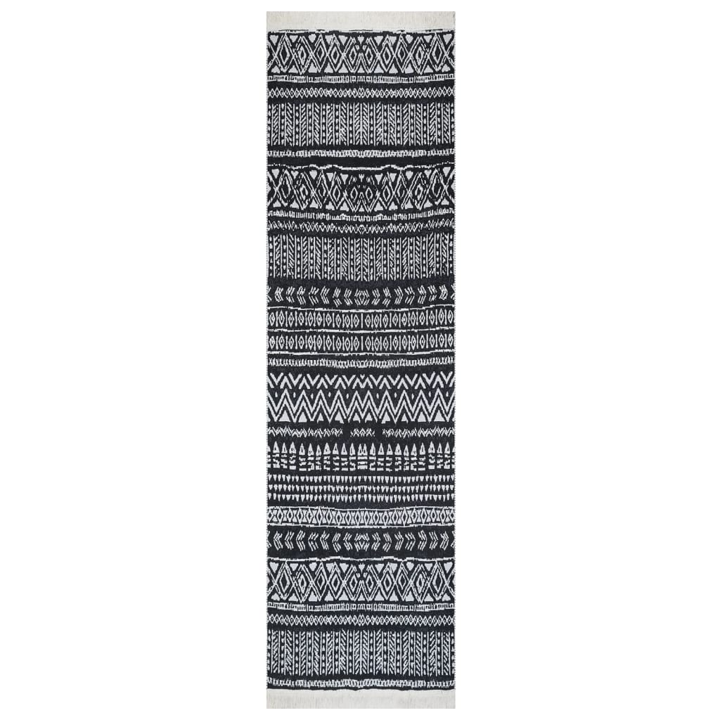 vidaXL Covor, negru și alb, 80x300 cm, bumbac