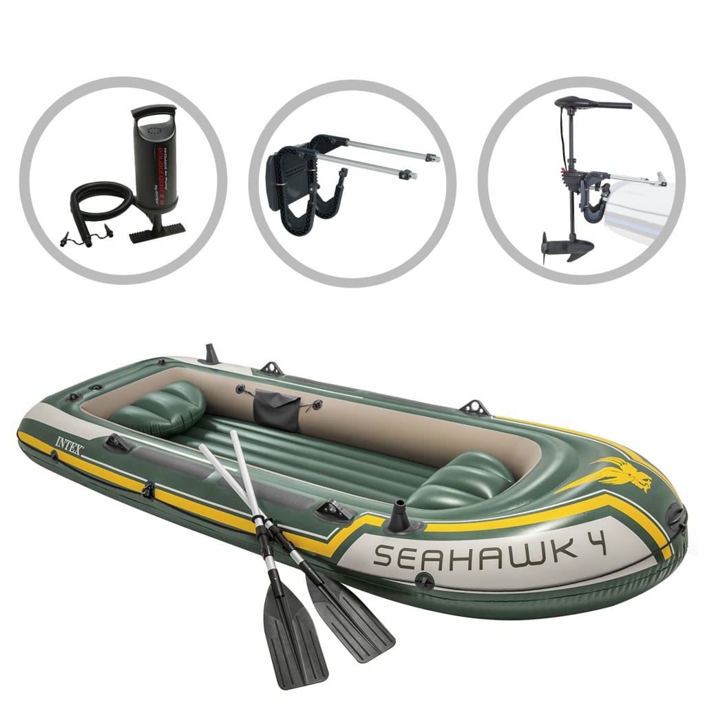 Intex Set barcă gonflabilă "Seahawk 4" cu motor independent și suport
