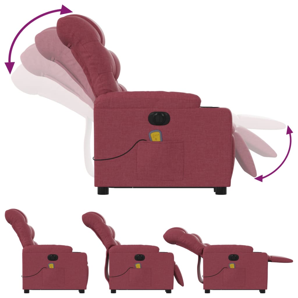 vidaXL Fotoliu de masaj electric rabatabil cu ridicare roșu vin textil