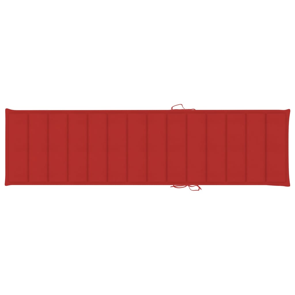 vidaXL Șezlonguri, 2 buc., cu pernă roșie, lemn masiv de tec