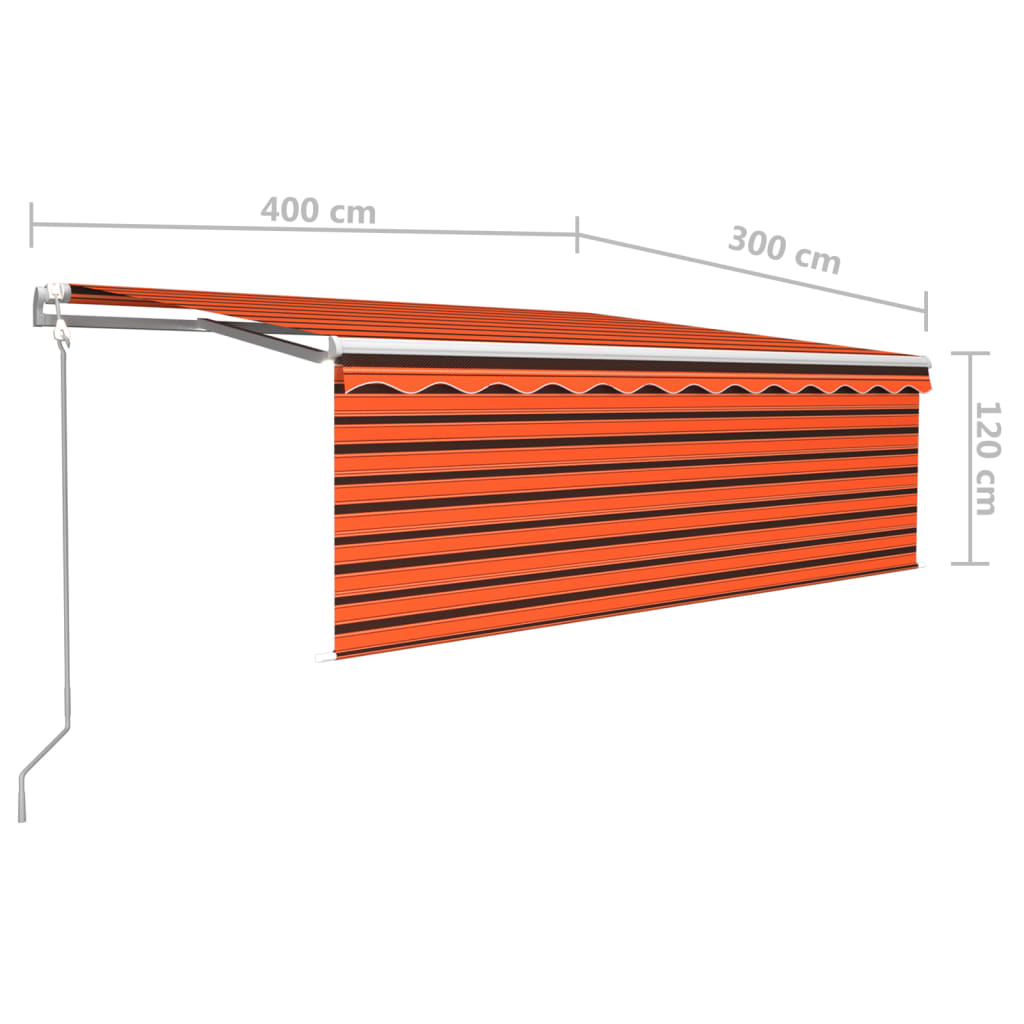 vidaXL Copertină automată cu stor&senzor vânt&LED portocaliu&maro 4x3m
