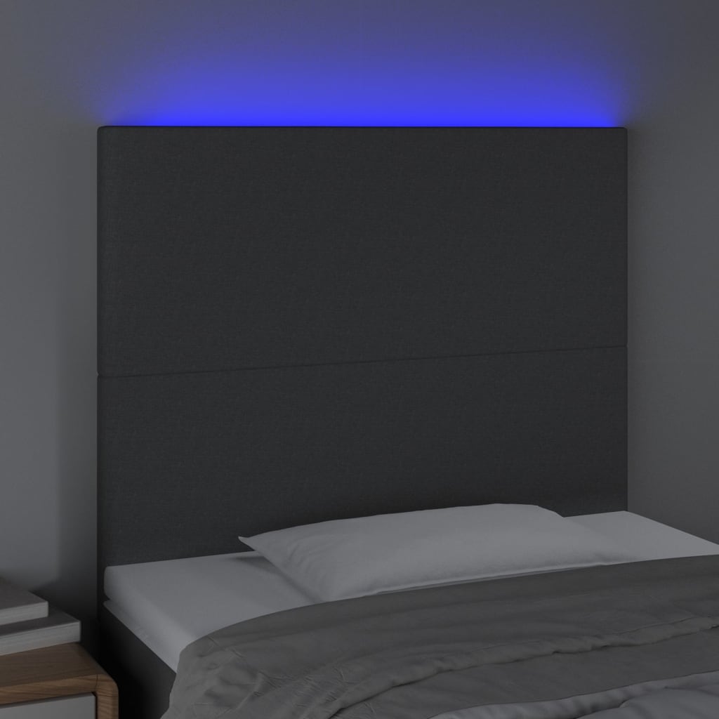 vidaXL Tăblie de pat cu LED, gri închis, 80x5x118/128 cm, textil
