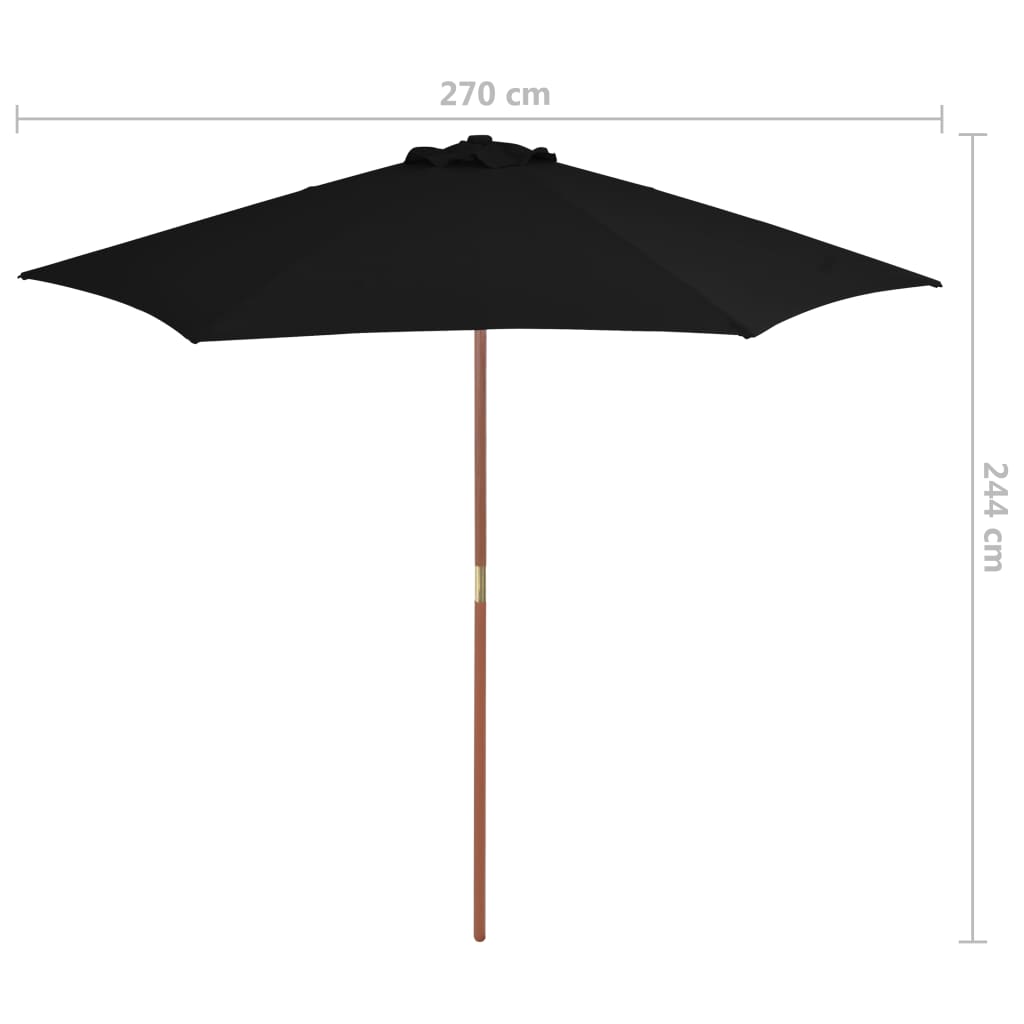 vidaXL Umbrelă de soare de exterior cu stâlp din lemn, negru, 270 cm