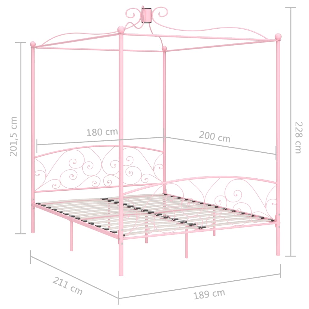 vidaXL Cadru de pat cu baldachin, roz, 180 x 200 cm, metal