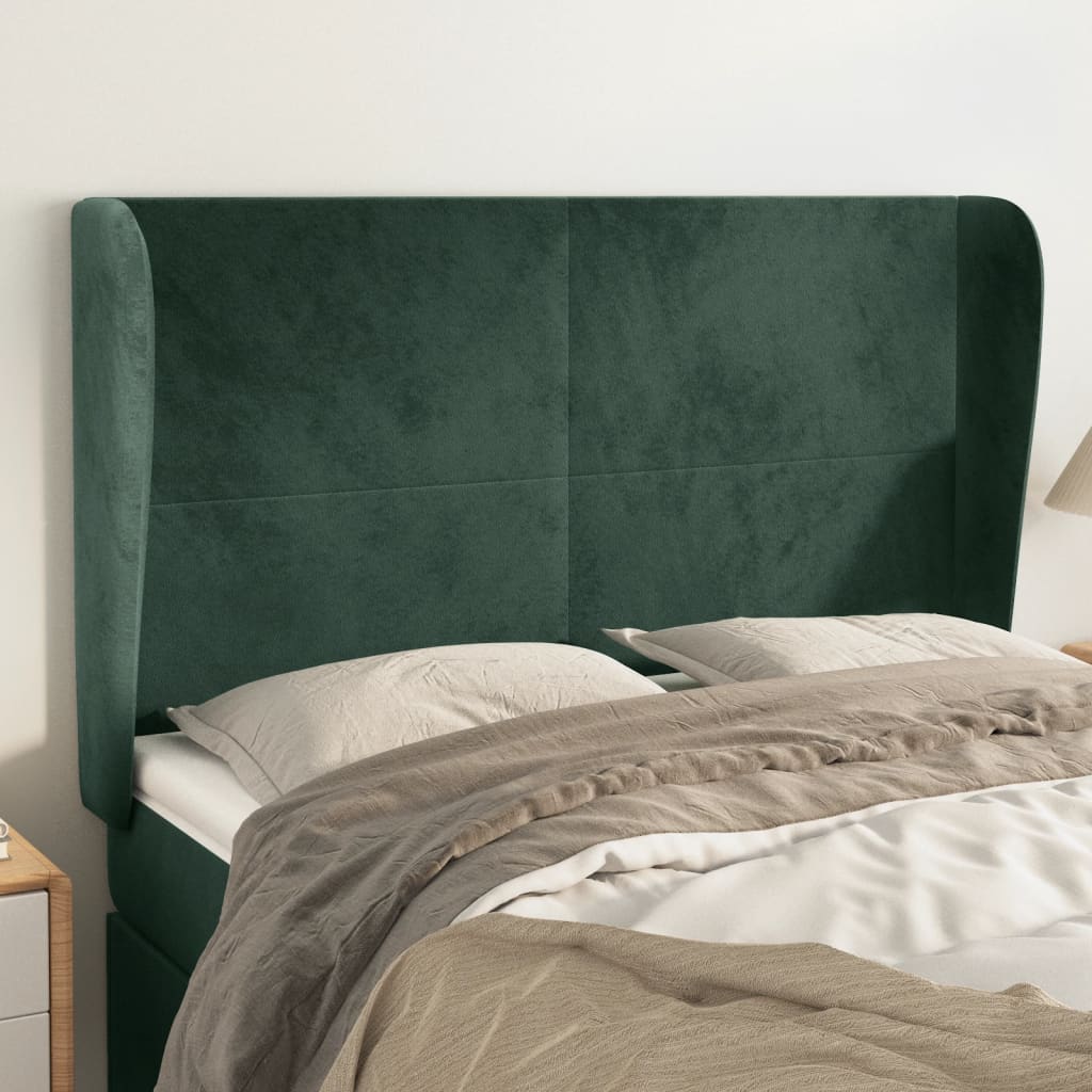 vidaXL Tăblie pat cu aripioare verde închis 147x23x118/128 cm catifea