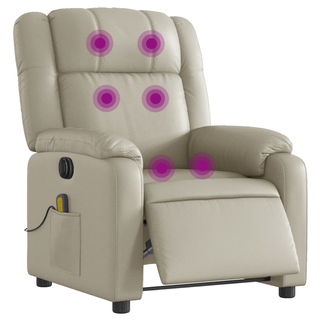 vidaXL Fotoliu electric de masaj rabatabil, crem, piele ecologică