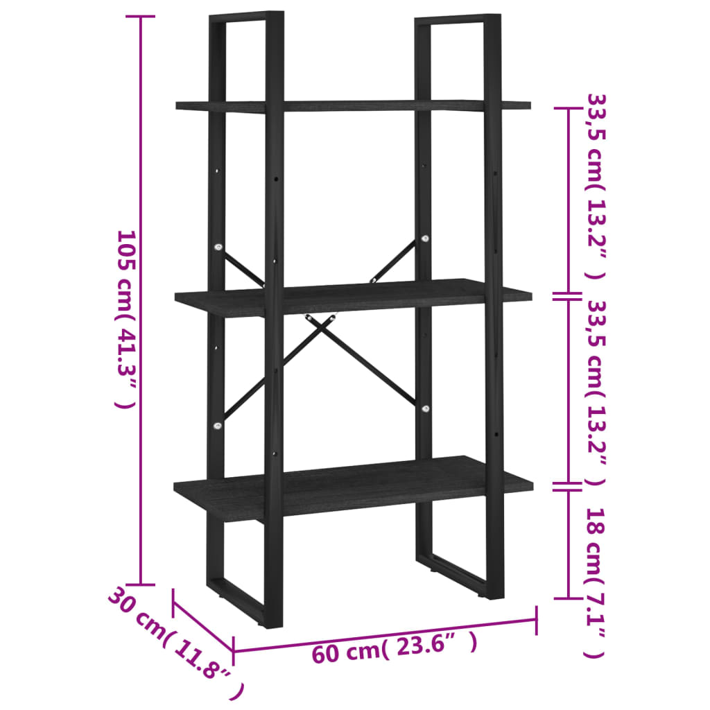 vidaXL Raft de depozitare, negru, 60x30x105 cm, lemn masiv de pin