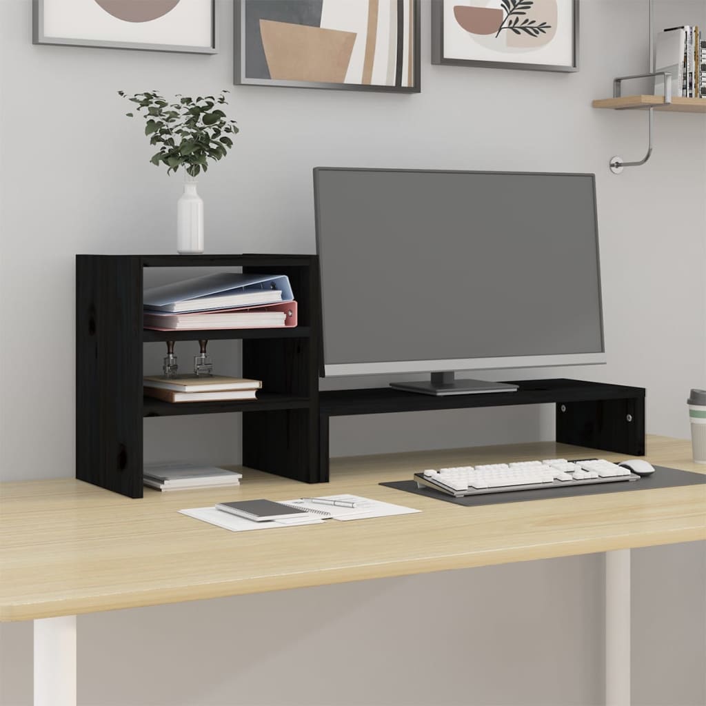 vidaXL Suport pentru monitor, negru, 81x20x30 cm, lemn masiv de pin