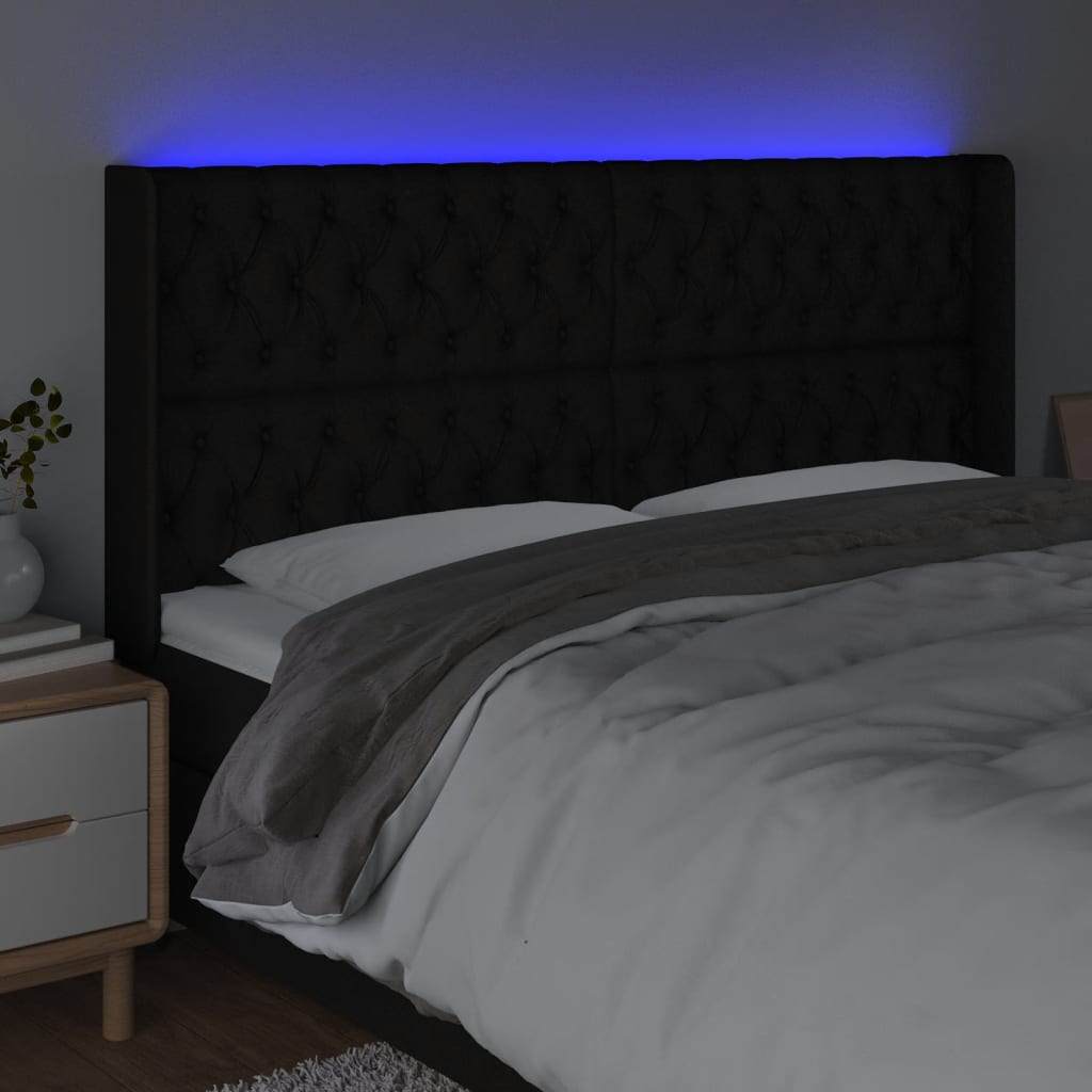 vidaXL Tăblie de pat cu LED, negru, 203x16x118/128 cm, textil