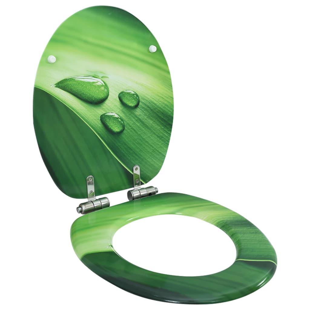 vidaXL Capac WC închidere silențioasă, verde, MDF, model picătură apă