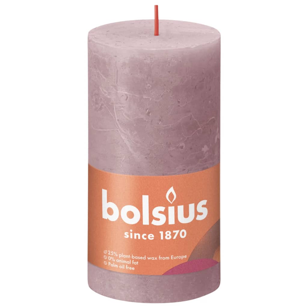 Bolsius Lumânări bloc rustice Shine, 4 buc., roz cenușiu, 130x68 mm