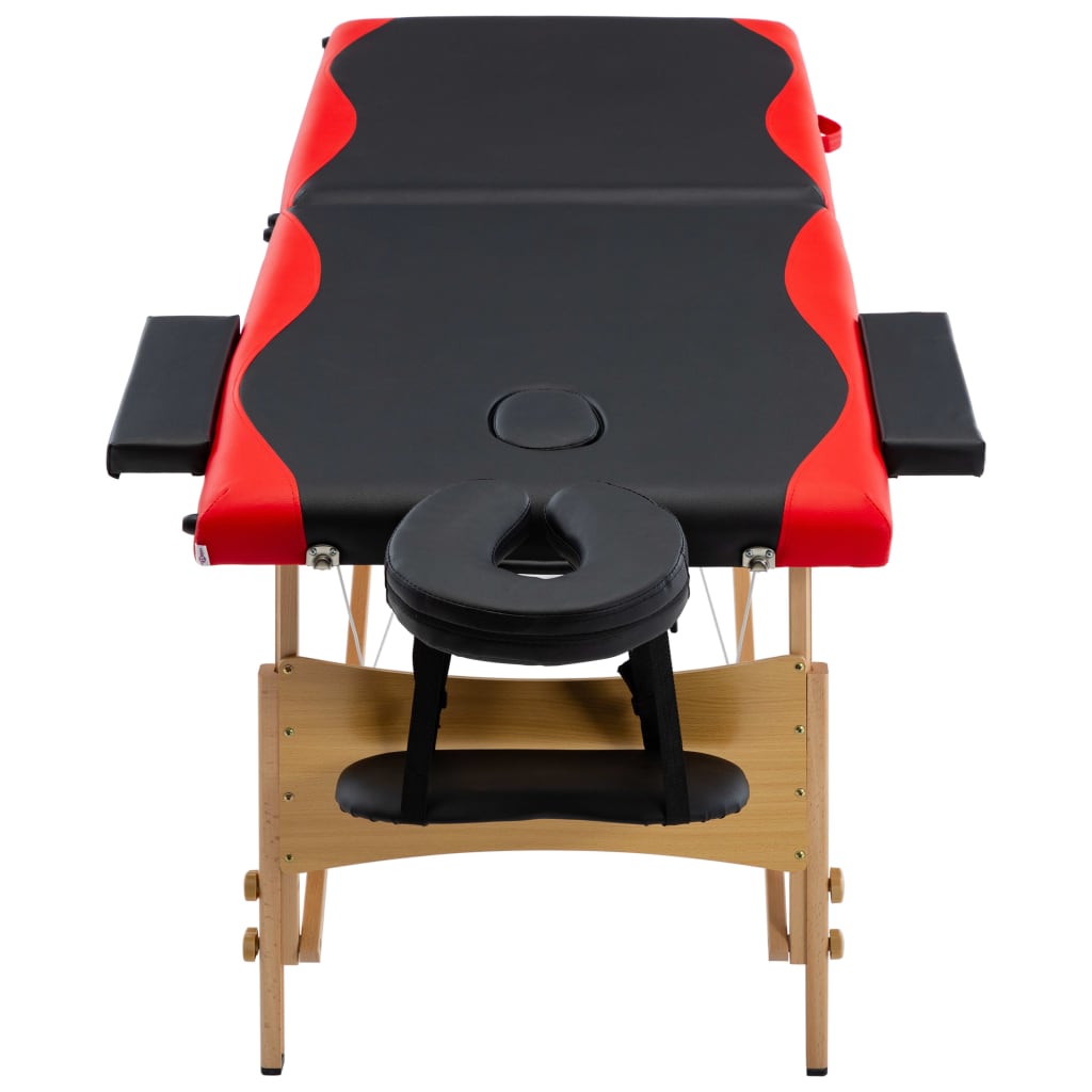 vidaXL Masă pliabilă de masaj, 2 zone, negru și roșu, lemn