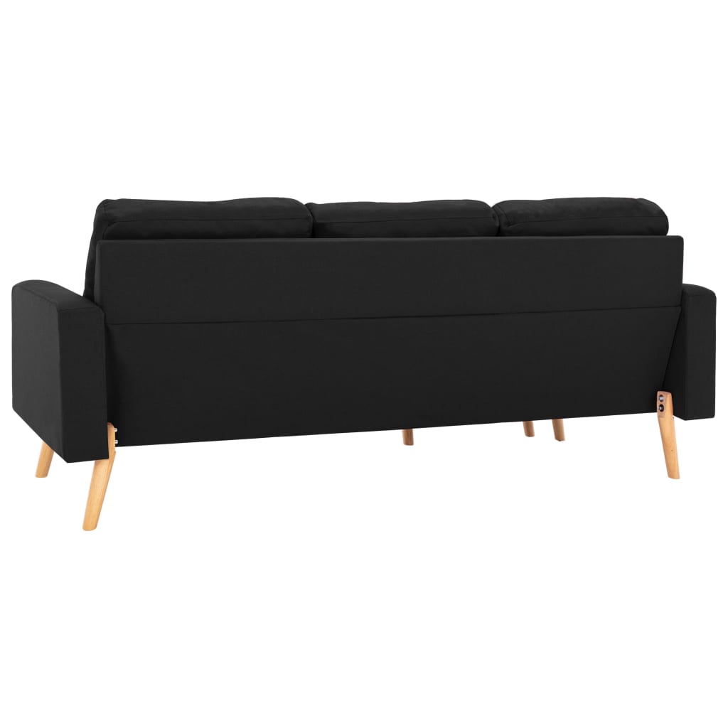 vidaXL Canapea cu 3 locuri și taburet, negru, material textil