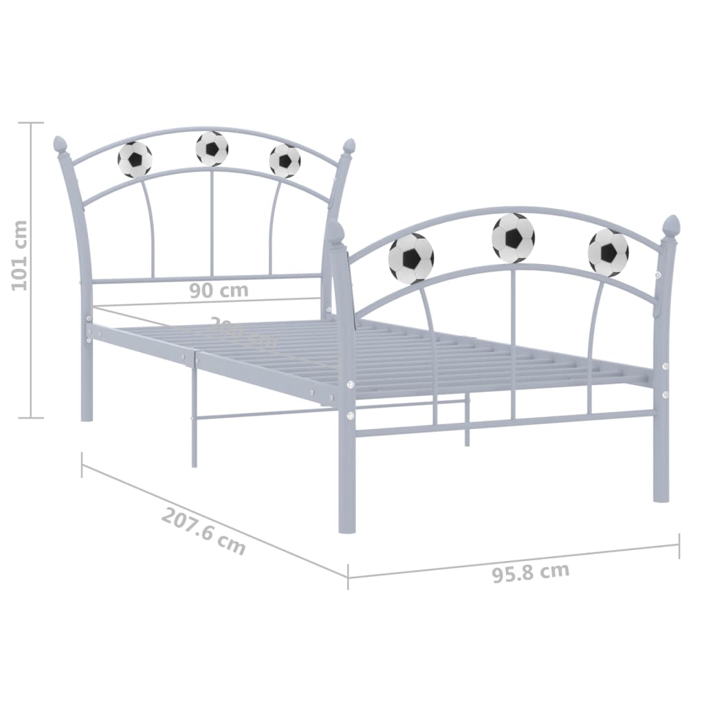 vidaXL Cadru de pat, cu model de fotbal, gri, 90 x 200 cm, metal