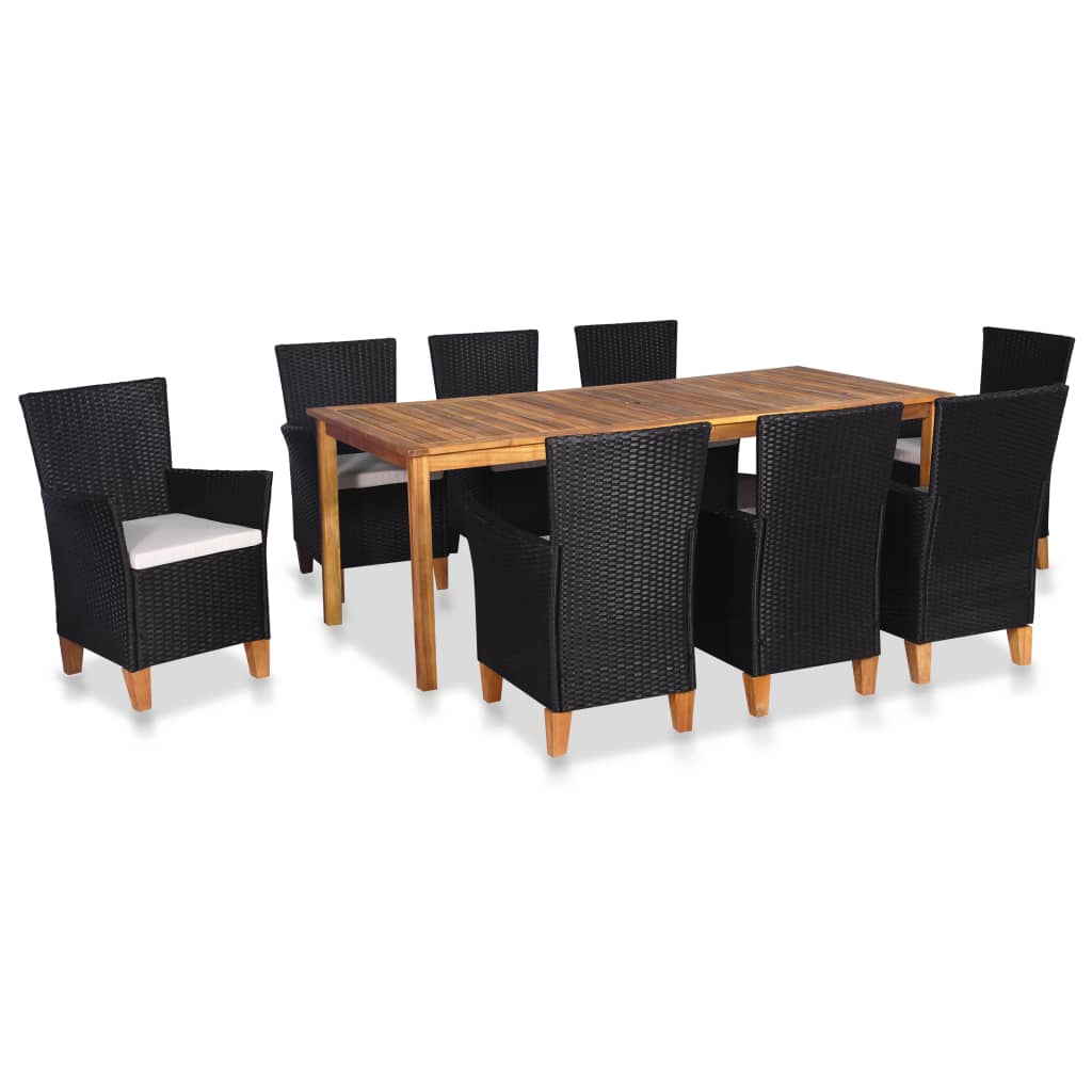 vidaXL Set mobilier de exterior, 9 piese, negru și maro, poliratan