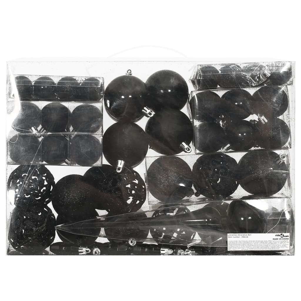 vidaXL Set globuri de Crăciun 111 buc., negru, polistiren