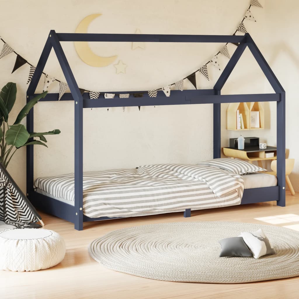 vidaXL Cadru pat de copii, gri, 70 x 140 cm, lemn masiv de pin