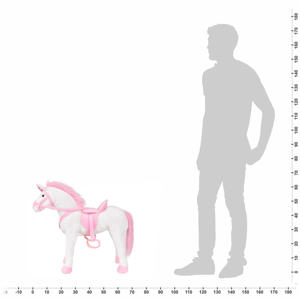 vidaXL Jucărie unicorn din pluș în picioare, alb și roz, XXL