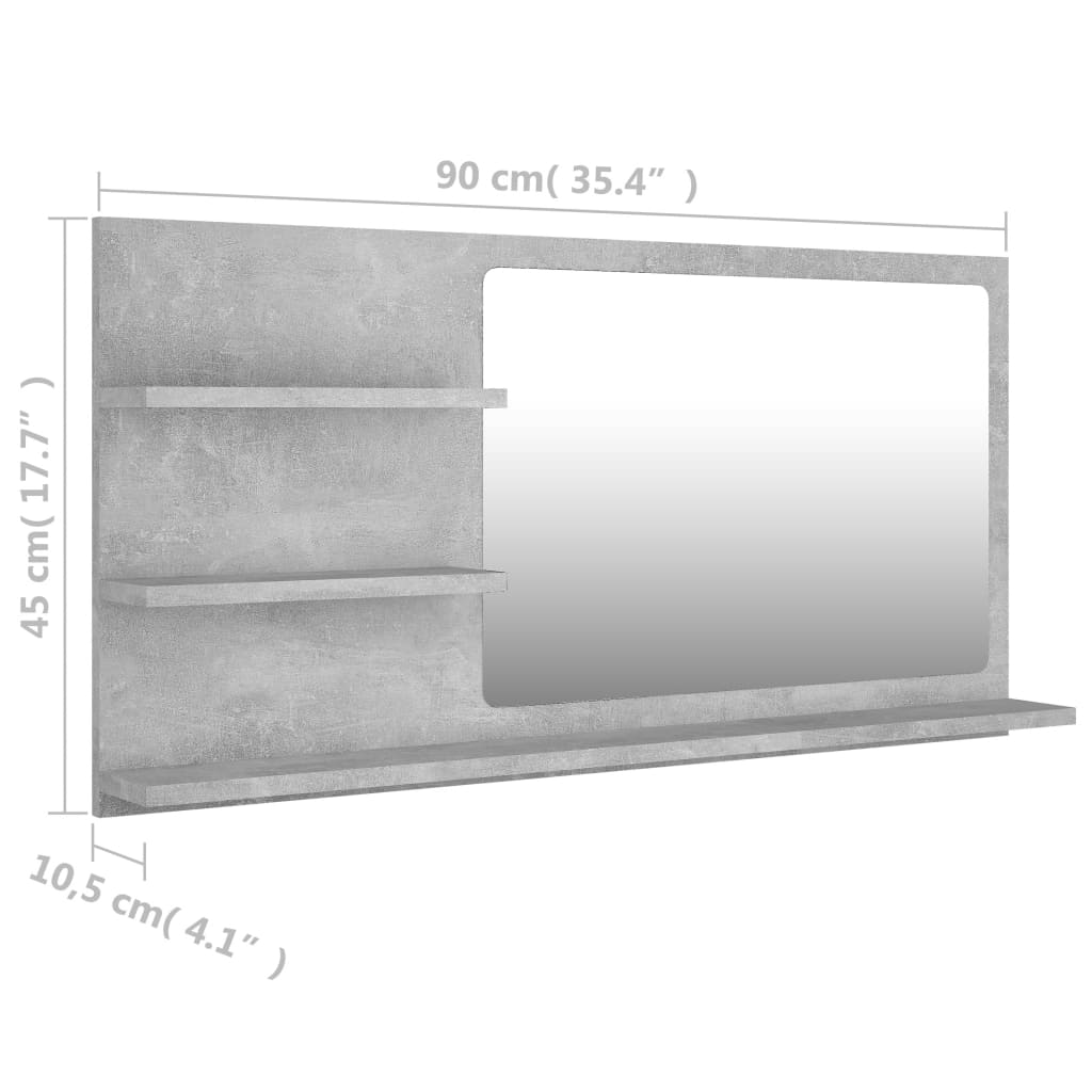 vidaXL Oglindă de baie, gri beton, 90 x 10,5 x 45 cm, PAL