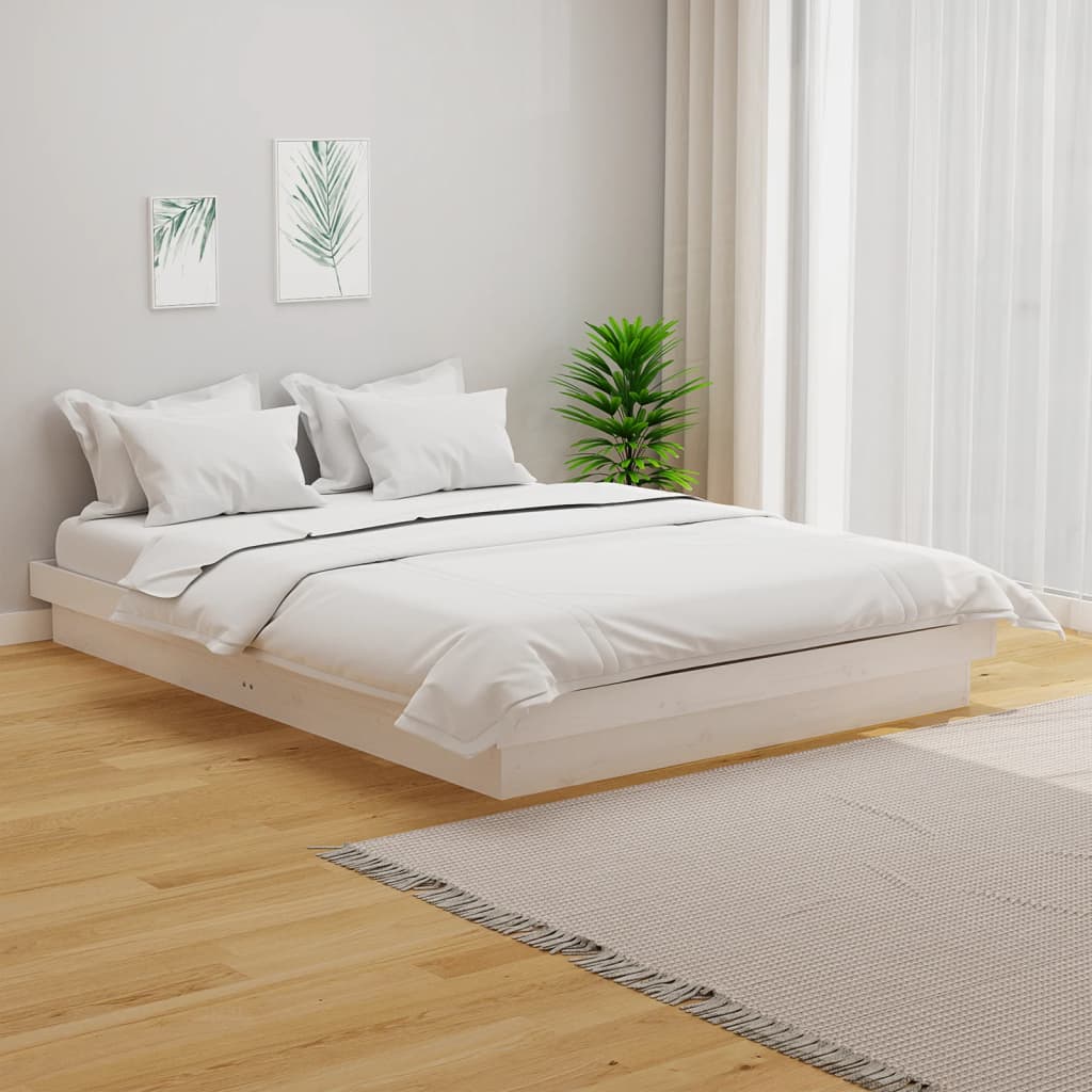 vidaXL Cadru de pat mic dublu, alb, 120x190 cm, lemn masiv