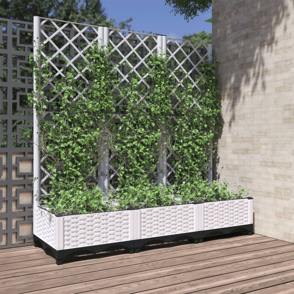 vidaXL Jardinieră de grădină cu spalier, alb, 120x40x121,5 cm, PP